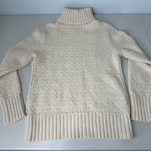 Eddie Bauer Cable Knit Turtleneck Sweater Lambs Wool Fisherman Medium - Picture 4 of 7